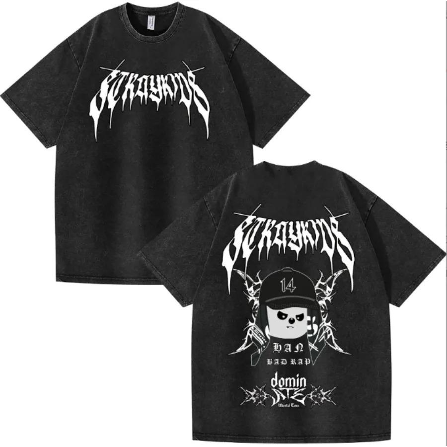 2026 KPOP DominATE Tour FELIX BANGCHAN CHANGBIN HYUNJIN HAN LEE KNOW Vintage Washed T Shirt Casual Cotton Short Sleeve Graphics Tees