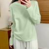 Cotton Round Neck Long Sleeve T-shirt Womens Autumn Fashion Basic White Top Loose Fit Casual Tee