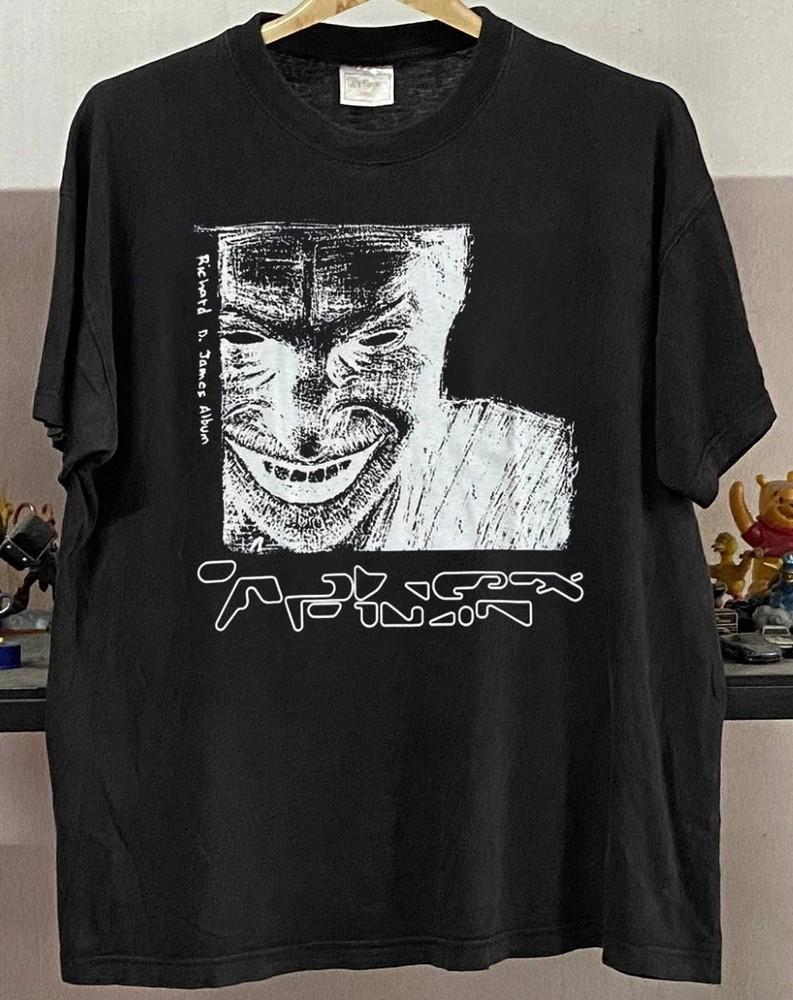 

Репринт Aphex Twin 90-х Ретро стиль Чорна футболка з коротким рукавом Класичний стиль Унісекс футболка XXXXL