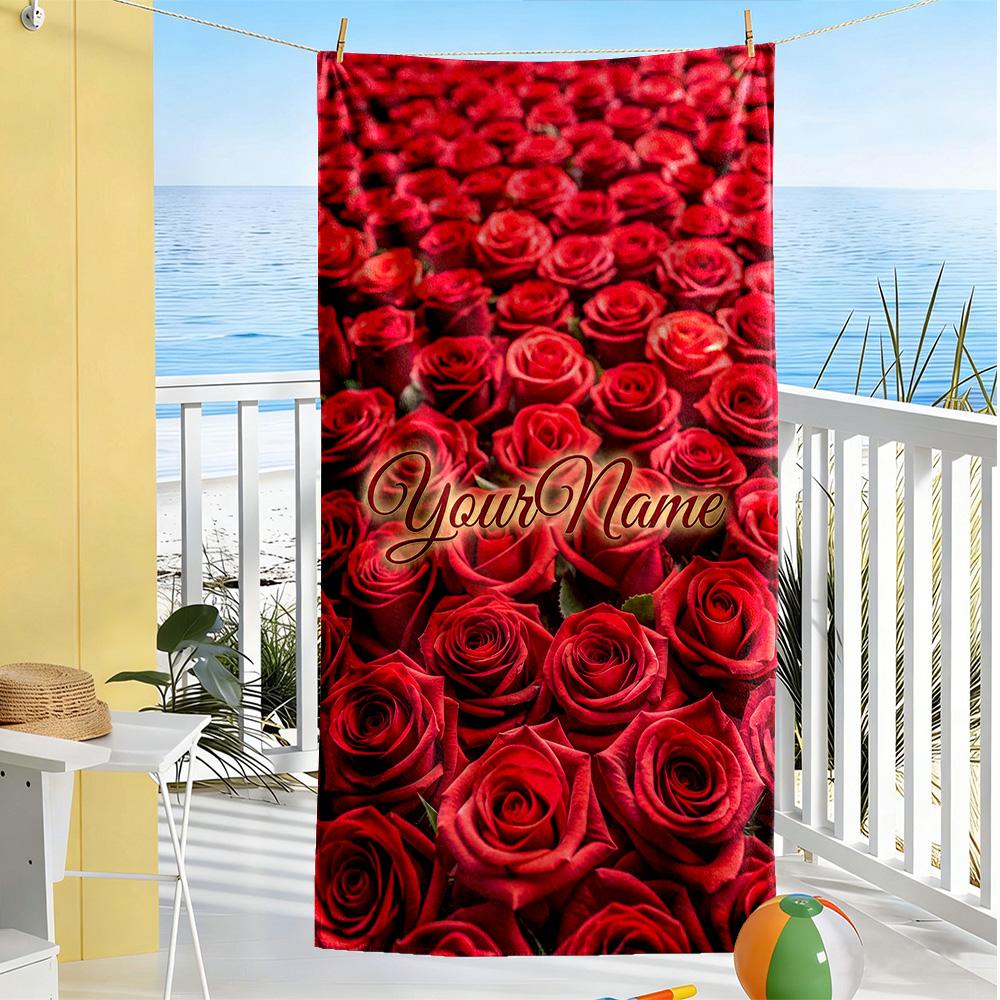 Rose Customize Your Name Beach Towel Soft Durable Quick-Dry Portable for SwimmingBeachCamping Travel Beach AccessoriesGym