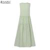 ZANZEA Women Summer Round Neck Sleeveless Grid Print Dress