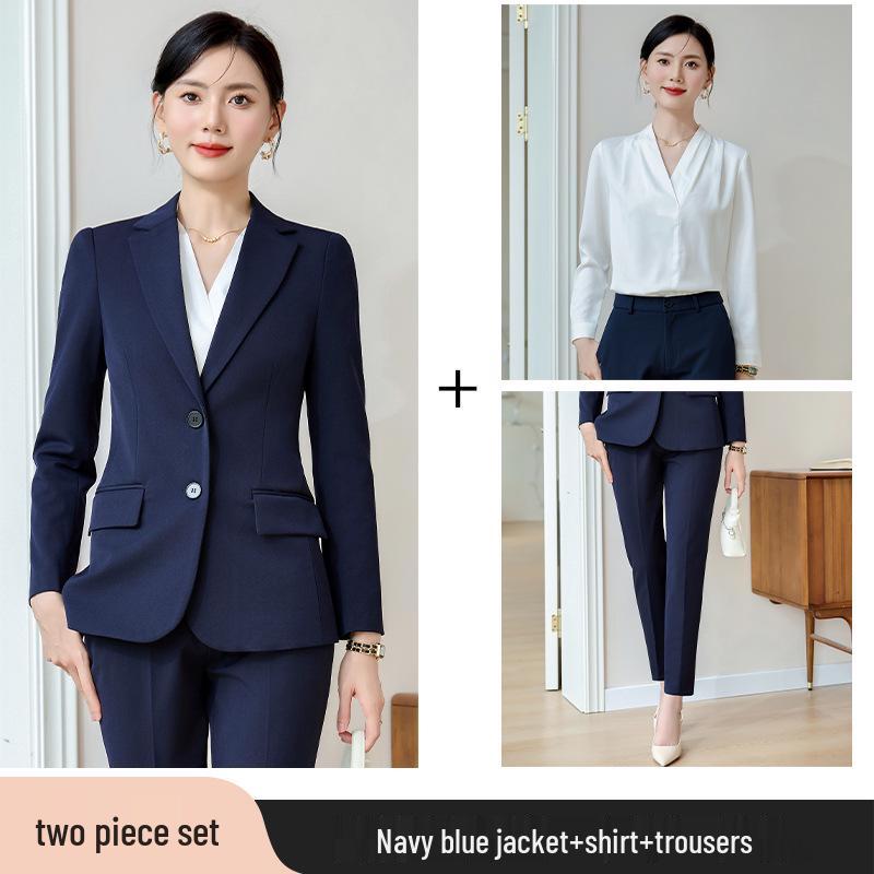 High-End Women's Grey Suit Set - Professional Spring/Autumn Formal Wear for Interviews and Work