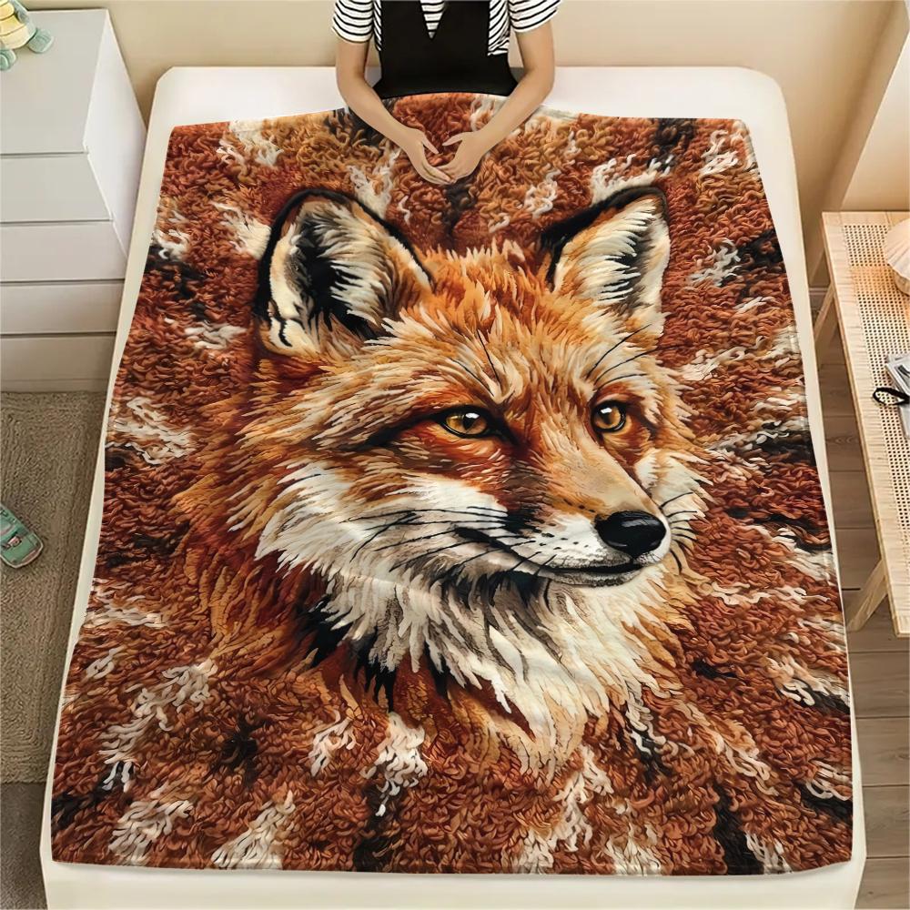 Felt Cat, Kitten, Puppy, Fox Print Flannel Blanket,High Quality Comfortable for All Seasons,Home Decor,Warmth and Comfort,Perfect for Christmas Gifts