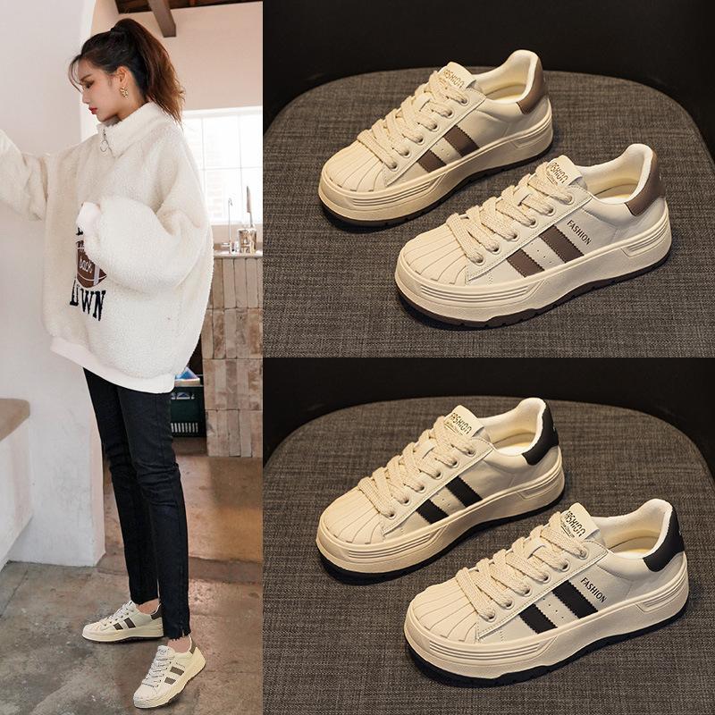 Shell head little white shoes women's 2025 spring new non-slip and wear-resistant leather thick-soled heightening comfortable and breathable casual