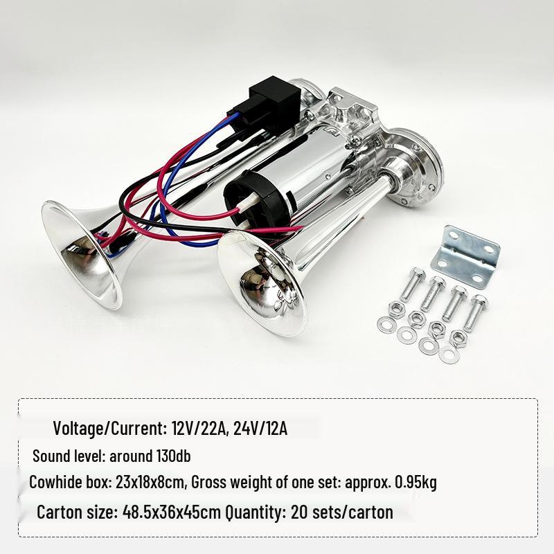 12V/24V Dual Trumpet Electric Car Horn with Integrated Compressor