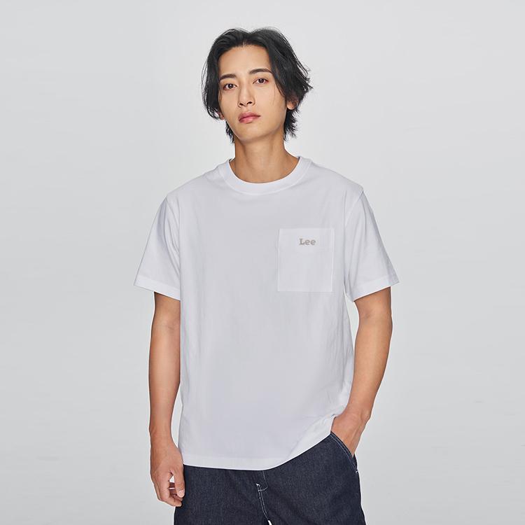 Comfortable Round Neck Pocket Design Small Embroidery Logo Short Sleeve T-Shirt Men Tops White LMT0101613RX00FK14000