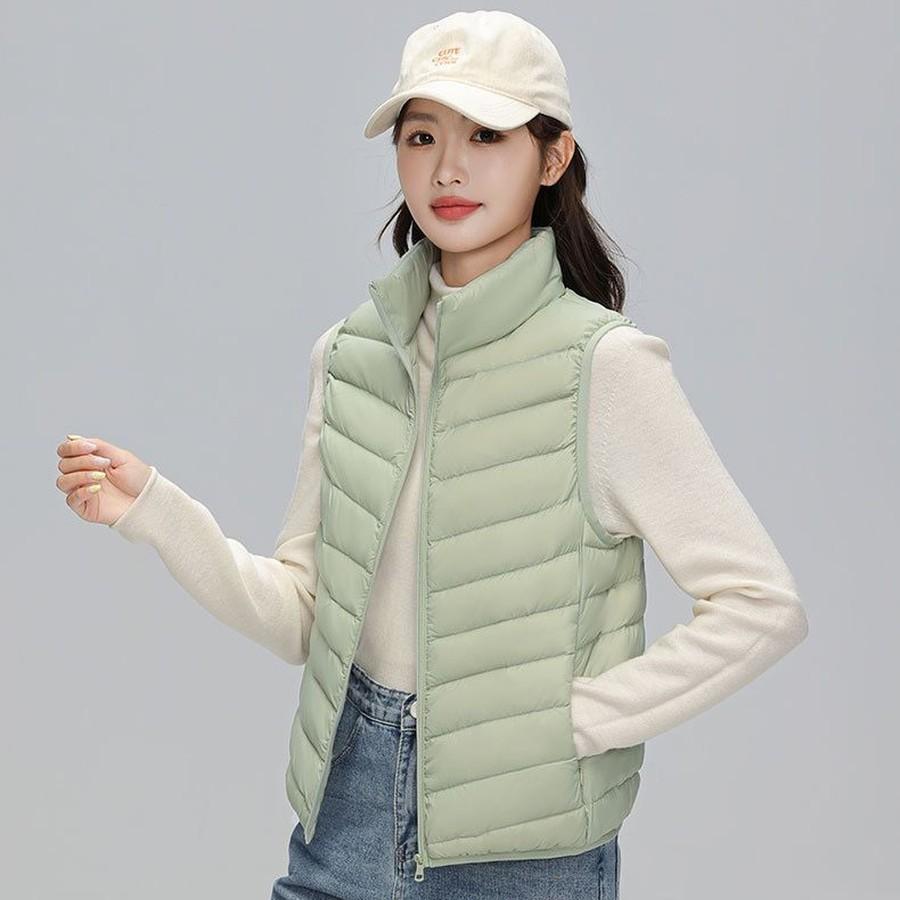 Women's Wool Puffer Vest with Stand Collar for Winter Cold Weather