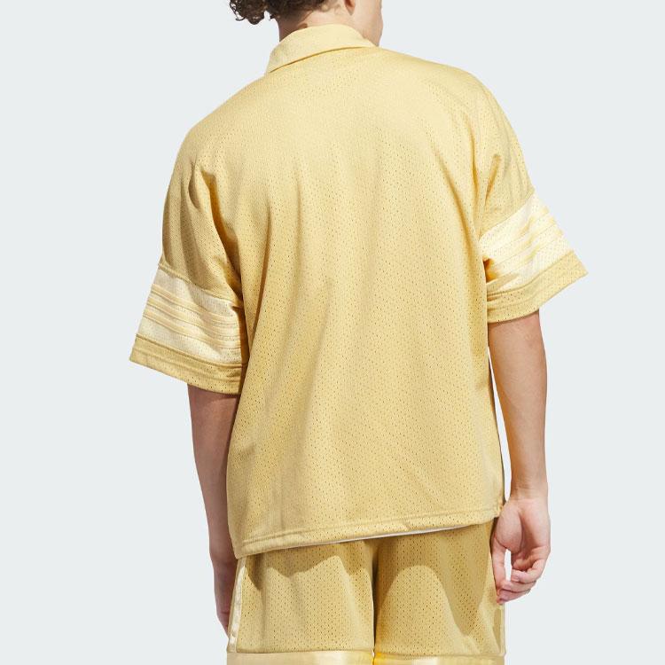 adidas Originals Mesh Full-Zip Polo Shirt Sand Yellow IW1622