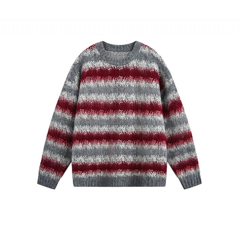 Unisex Oversized Crewneck Knit Sweater Cotton Blend Gradient Mohair Style Winter Casual Pullover Teens