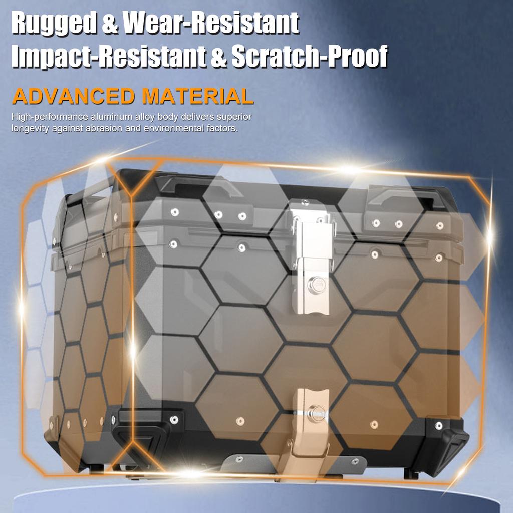 Motorcycle Tail Box, 65L Aluminum Alloy Motorcycle Luggage Trunk, Large Rear Storage Cargo Case for Touring and