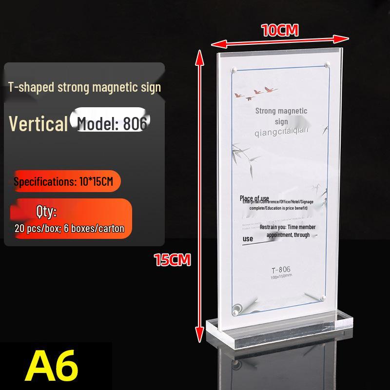 Acrylic T-Type Magnetic Table Sign & Card Stand (A4/A5) - Dual Orientation Display