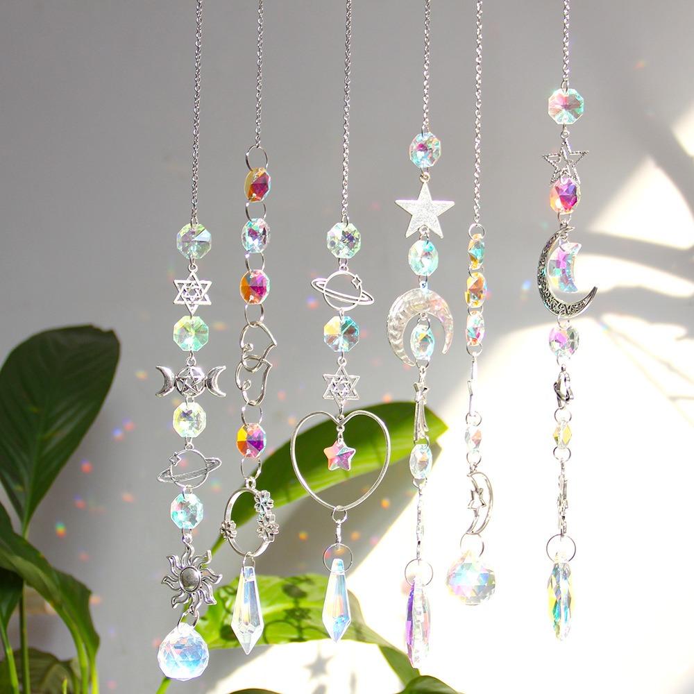 Hanging Crystal Pendant Garden Suncatcher Wind Chimes Rainbow Prism Crystal Chain for Window Drop Bell Christmas Tree Home Decor