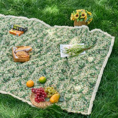 Polyester Cotton Color Woven Jacquard Plant Flower Fringed Tablecloth Rectangular Outdoor Camping Picnic Mat Photo