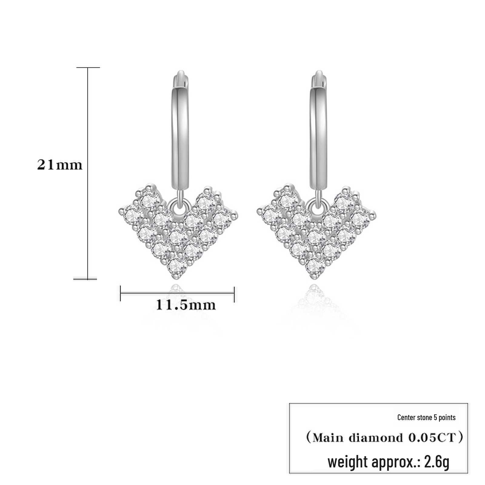 

Серьги-пусеты в форме сердца из стерлингового серебра 925 пробы с муассанитами - Элегантные, Универсальные, Легкие люксовые каффы для женщин