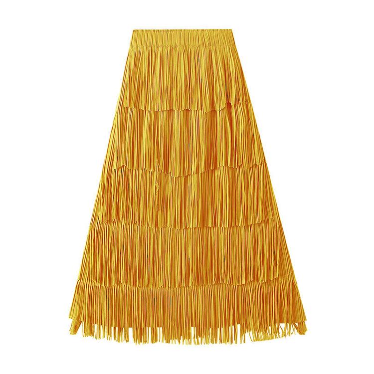 Elegant Rose Red Tassel High-Waisted Skirt for Women