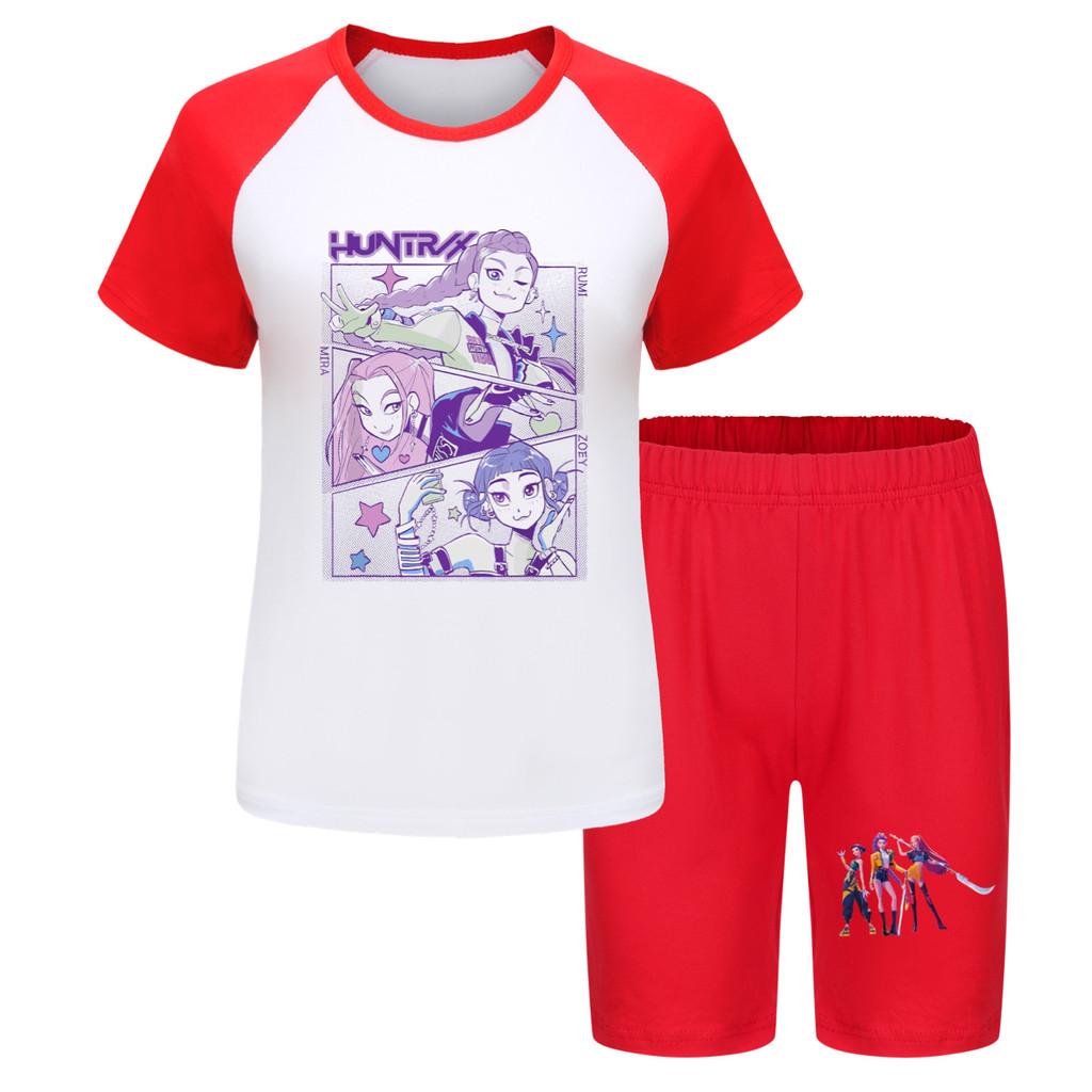 Kpop Demon Hunters Children Summer Sports Set With Cotton Tee And Shorts For Kids