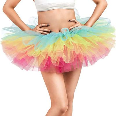 Kadın Örgü Tutu Etek Bayan 5 Kat Tül Prenses Etekler Elastik Bantlı Yetişkin Kadın Kısa Tül Pettiskirt Mini Ball Plaj Festivali Dansı için
