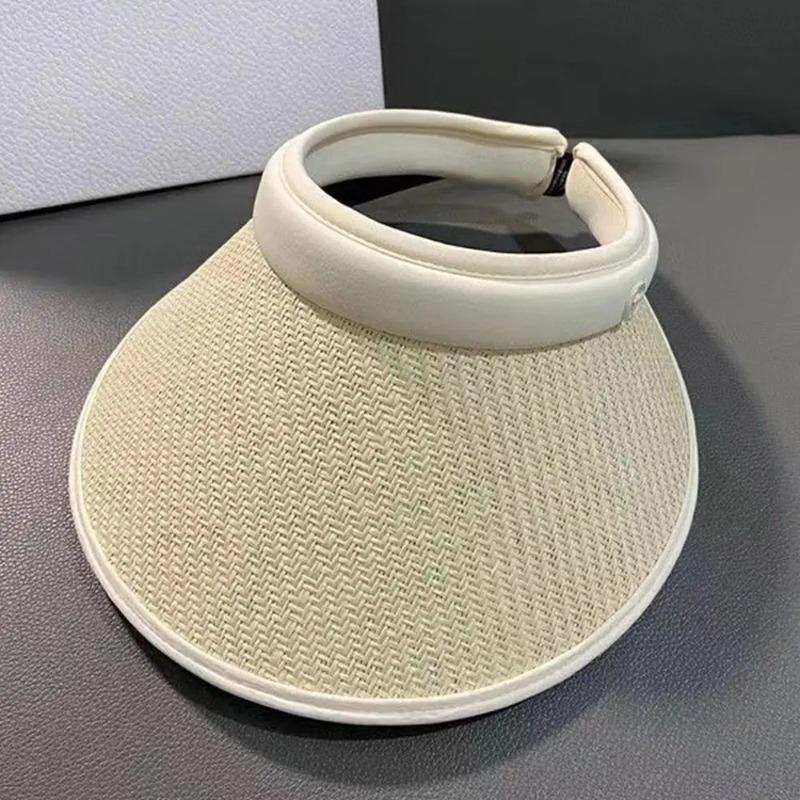 Summer Sunshade Black Rubber Hat Women's Adjustable Straw Hat Fashionable Outdoor Sun Hat  Headband Bare Top Beach Hat Casquette