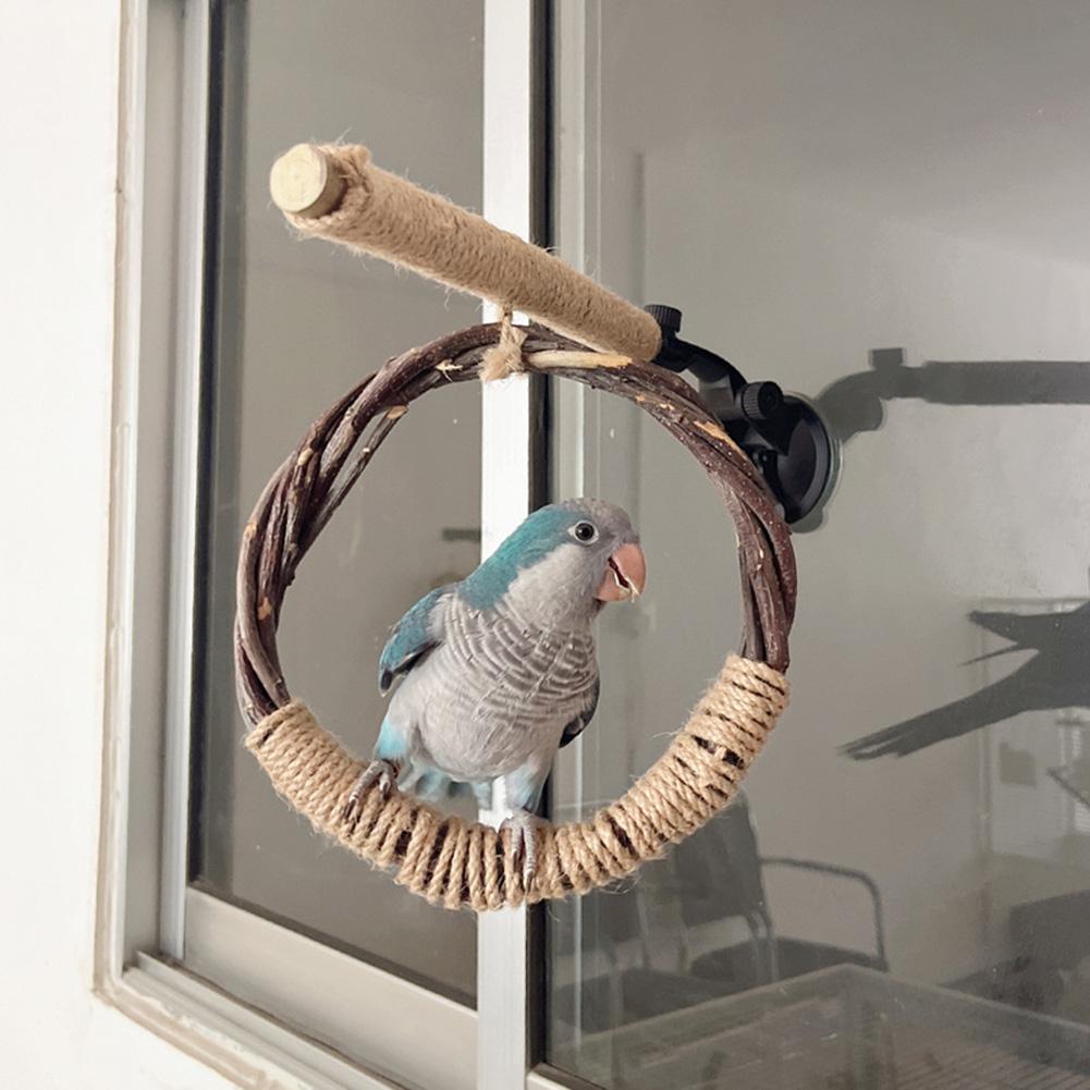 1PCS Natural Parrot Perch Toy Bird Toy Swing Set Natural Toy With Suction Cup For Budgies Parakeets Parrots Cockatiels Lovebirds