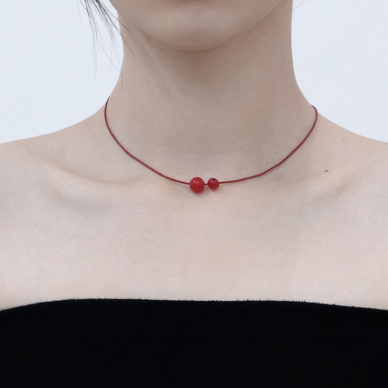 Baroque Stone Red gemstone leather necklace