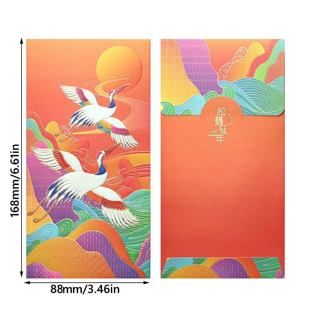 8PCS New Multicolor Red Envelope Bag Blessing Cartoon Pattern Red Packet Retro Style Crane Magpie Lucky Pocket Chinese New Year