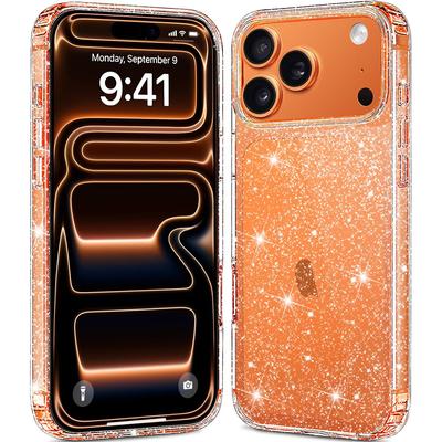 Transparente Glitzerhülle für iPhone 17 Pro Max Air 16E 16 E 15 Plus 14 13 12 17Pro 11 Gold Orange Schwarz Pink Lila Niedlich Frauen Mädchen Handyhülle Zubehör