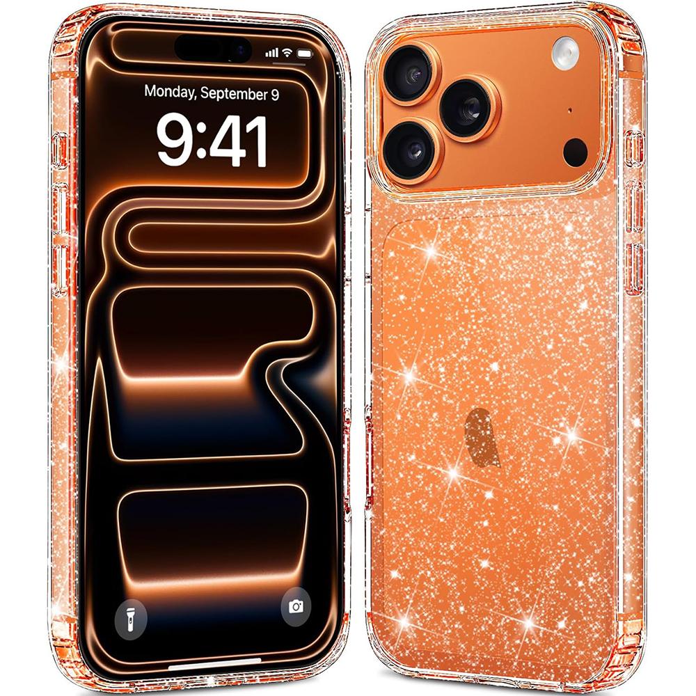 Clear Glitter Case For iPhone 17 Pro Max Air 16E 16 E 15 Plus 14 13 12 17Pro 11 Gold Orange Black Pink Purple Cute Women Girls Phone Cover Accessories