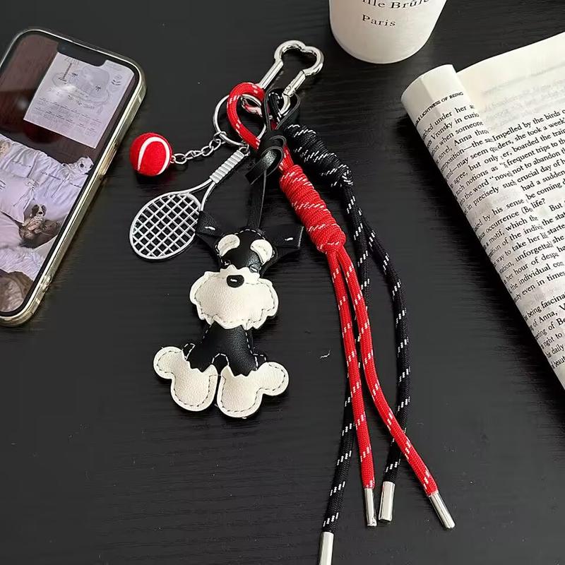 Lovely PU Leather Schnauzer Pendant Cute Puppy Animal Dog Fashion Bag Pendant Creative Woven Rope Bag Charms CLE
