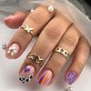 Colorful Stripes & Floral Wave Nail Tips with Cute Sunflower and Cow Print