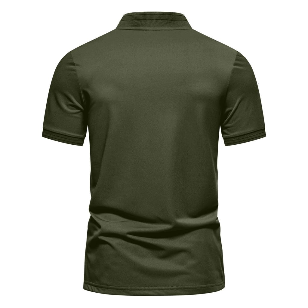 Men's T-shirt With Stand Up Collar And American Flag Sticker Large Size Half Zip Collar And Short Sleeves