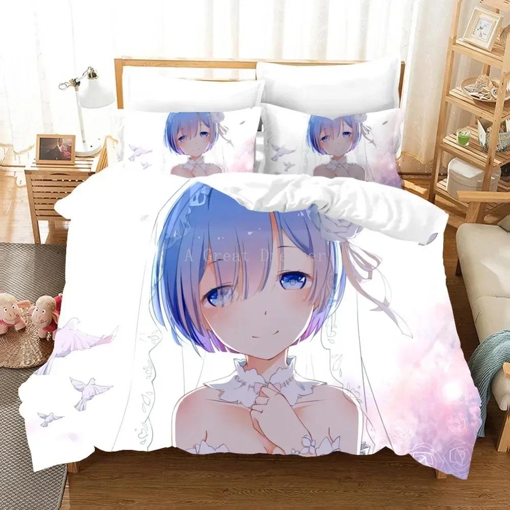 3D Print RE Zero Rem Ram Anime Bedding Set Gils Duvet Covers Pillowcases Comforter Bedding Sets Bedclothes Bed Linen