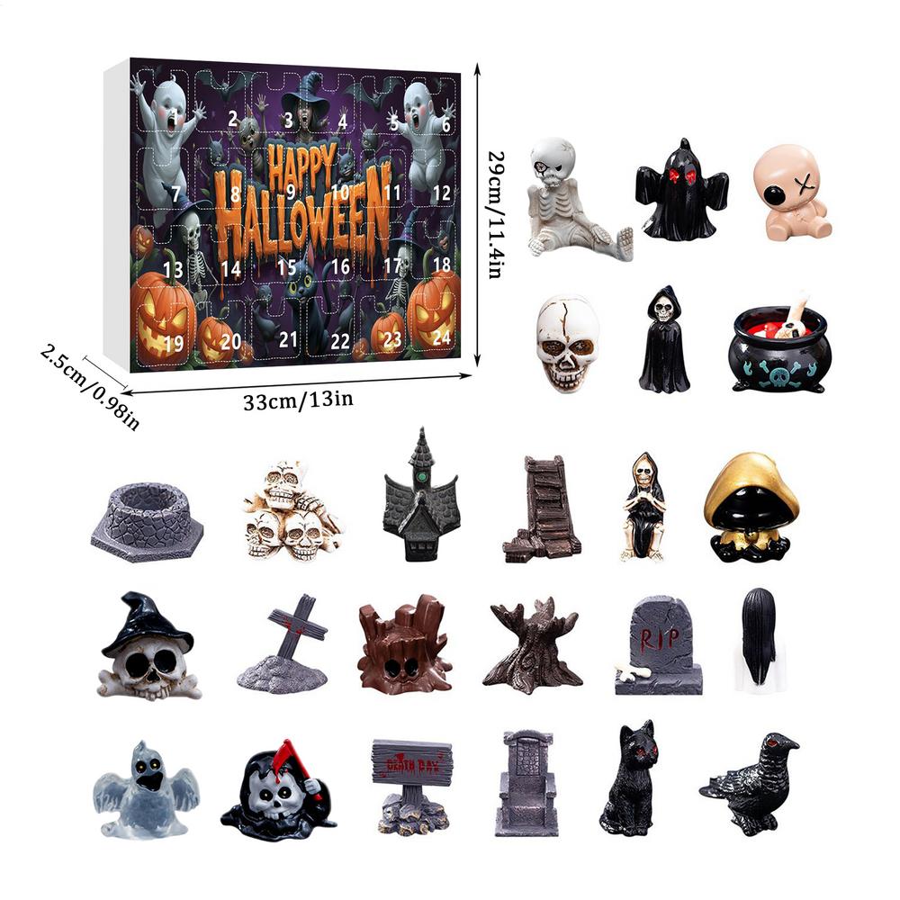 24 Day Halloween Advent Gift Box Resin Creepy Sculptures Desktop Ornament 24-Day Countdown Calendar Resin Figurines