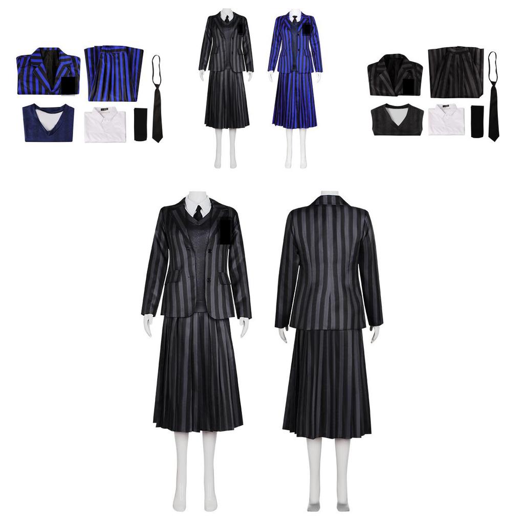 Halloween Wednesday Addams Role Playing Adult School Uniform Costume Set For Themed Parties