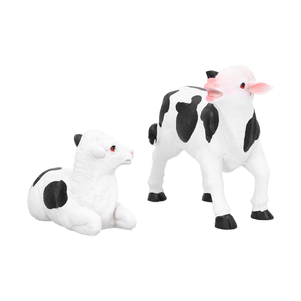 2pcs Cows Figurine Resin Animal Sculpture Crafts Miniature Garden Ornament Gardening Bonsai DecorationsM