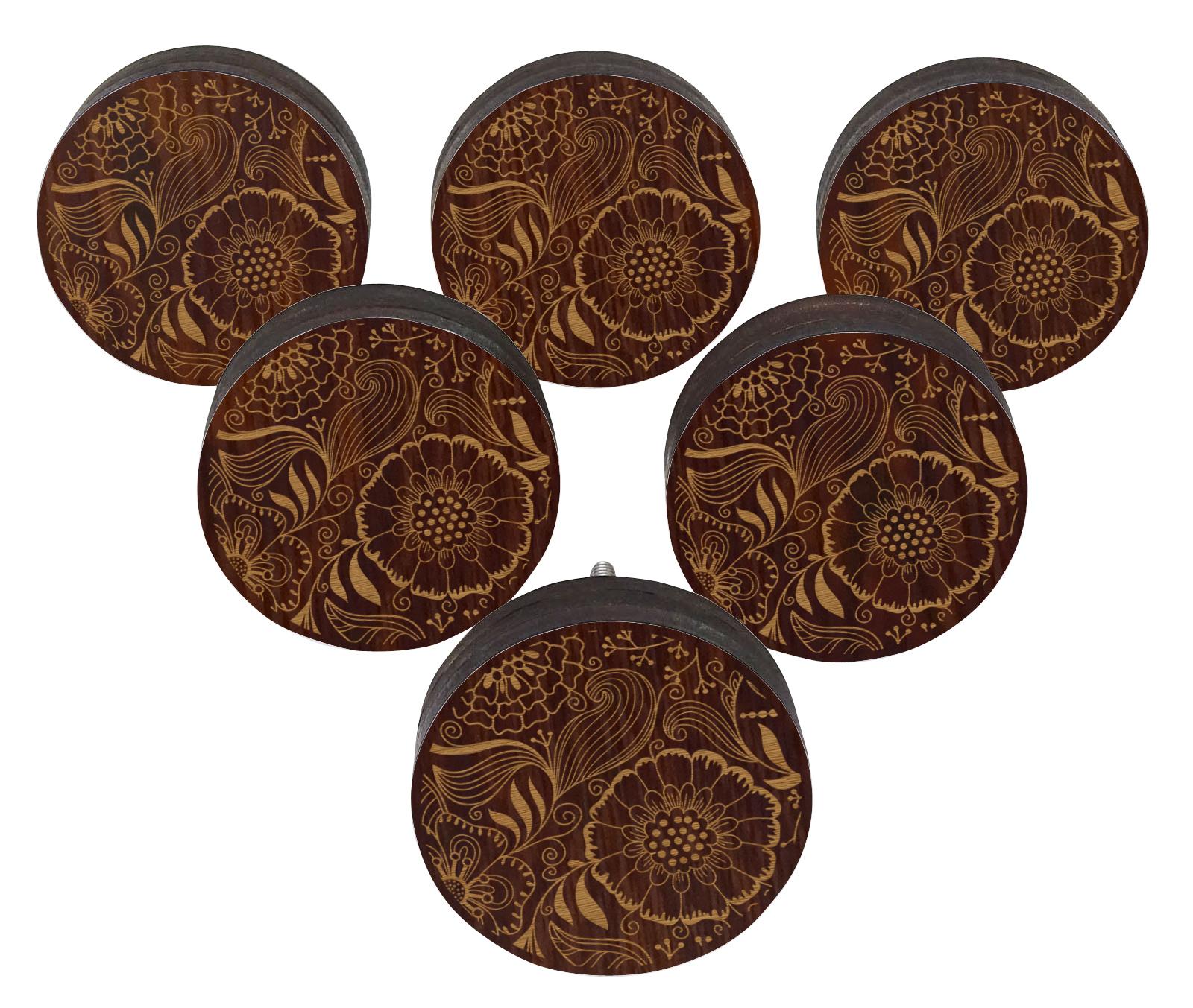 

IBA Indianbeautifulart Коричневі ручки з гравіюванням Дерев’яні дверні ручки для шаф 2 x 2 Inches-Round коричневий