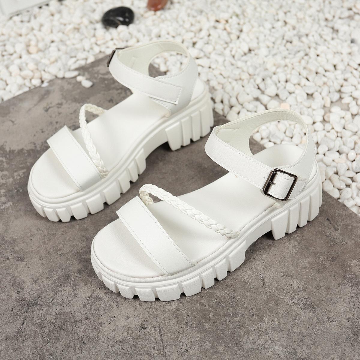 

2025 summer new square heel muffin platform sandals women s one-word buckle belt comfortable versatile casual open-toed sandals 43 белый