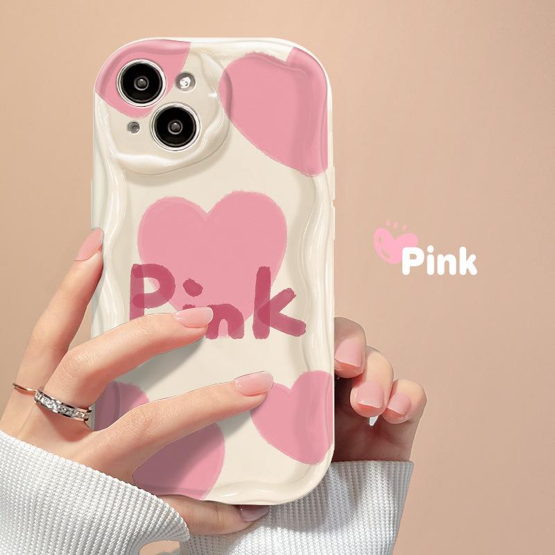 Applicable To Apple 16promax Mobile Phone Case New Female IPhone 13 Smudge Pink Love Heart Silicone Soft