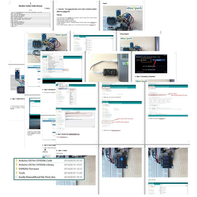 ESP8266 Weather Instrument Kit Weather Station,DHT-11 BMP-180 BH1750 Sensor NodeMCU 0.96'' OLED Board for Arduino IoT Starter