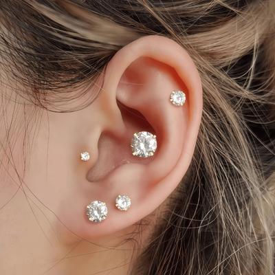 Golden Four-claw Zircon Ear Studs - No Need To Remove The Ear Ring Screws When Sleeping; Simply Twist The Ear Canal Screws.