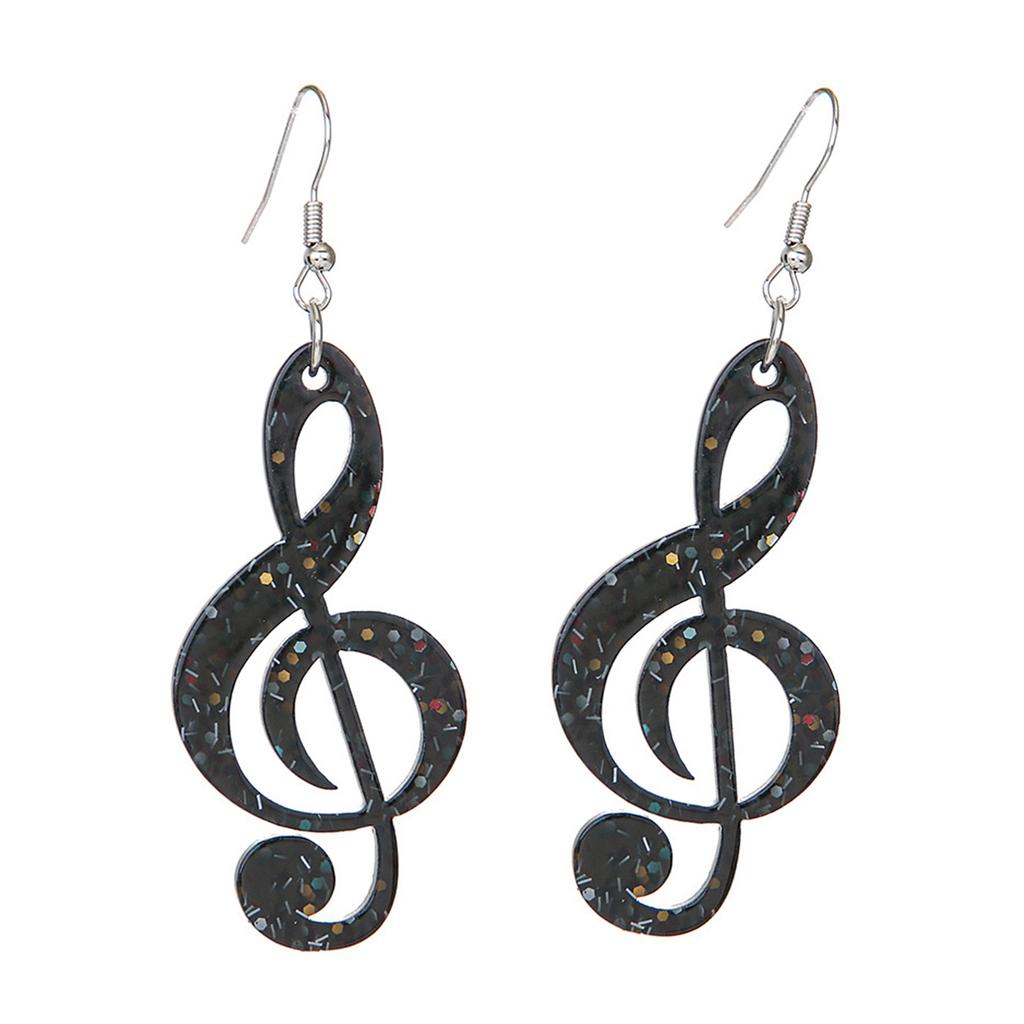 Black Acrylic Pendant Earrings Colorful Musical Notes Studs Earrings Fashionable Statement Jewelry for Women Girls