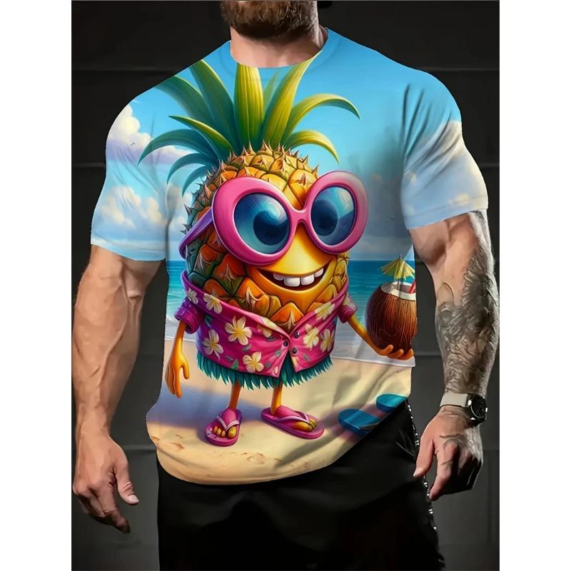 Summer Round Neck Funny Cartoon Pattern 3D Print Top Fashionable Casual Short Sleeved Men's T-shirts