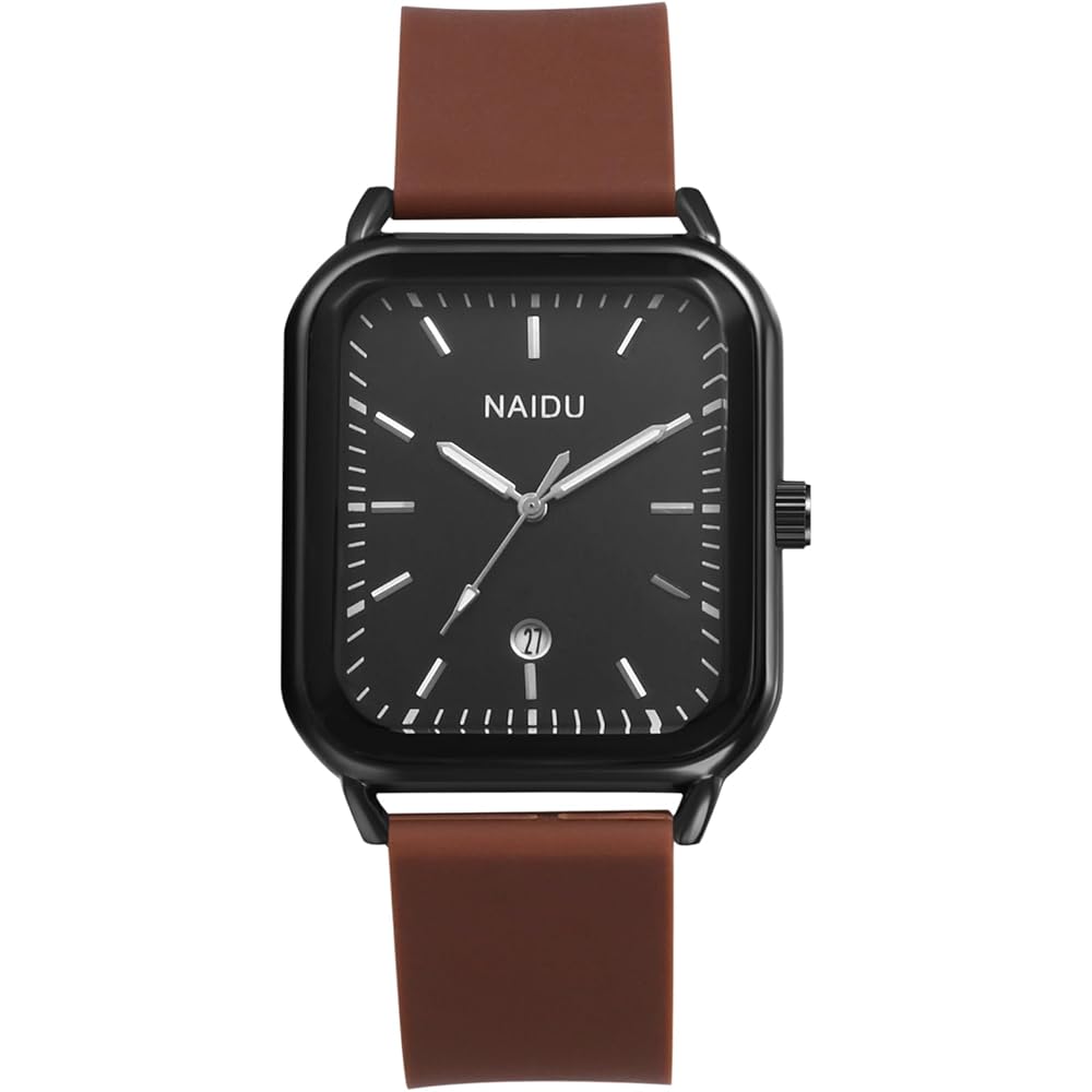 Square Silicone Calendar Waterproof Analog Quartz Watch Brown Rubber Strap Men s Ladies Fashion Accessory
