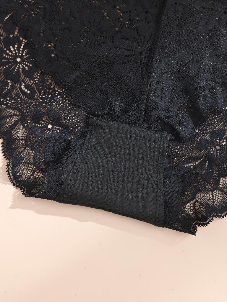 4Pcs/Set Sexy Lace Women's Panties Perspective Underwear Low Waist Panty Solid Underpants Floral Intimates Female Lingerie M-XL