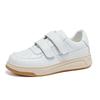 Women's White Platform Sneakers - 5cm Height Boost, Autumn Casual, Velcro, Thick Sole, Genuine Leather.