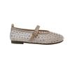 Spring new mesh one-word buckle ballet shoes women's rhinestone flats hollow fishing net Mary Jane single shoes