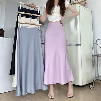 2024 Französischer Retro Satin High Waist Fishtail Midi-Rock