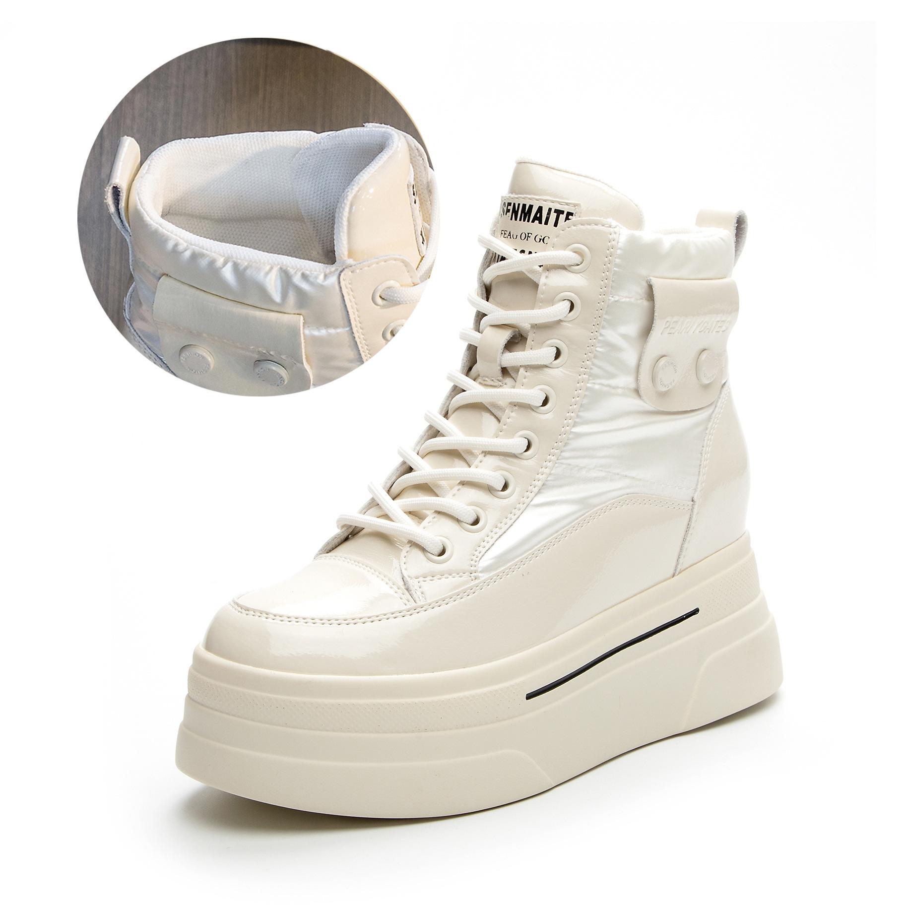 

2025 осень и зима новые кожаные с внутренней платформой теплые короткие ботинки женские повседневные женские туфли толстая шерсть хлопковые туфли зимние ботинки 32