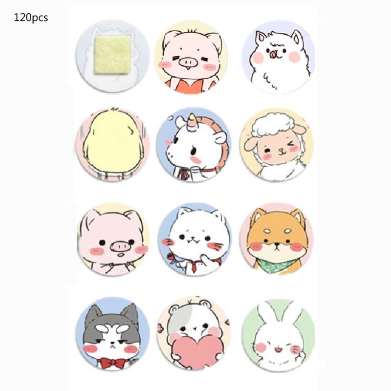 

120 Pieces Cartoon First Aids Waterproof Round First Aids Bandages Cute Kid Bandages Breathable Safe Skin-friendly 1