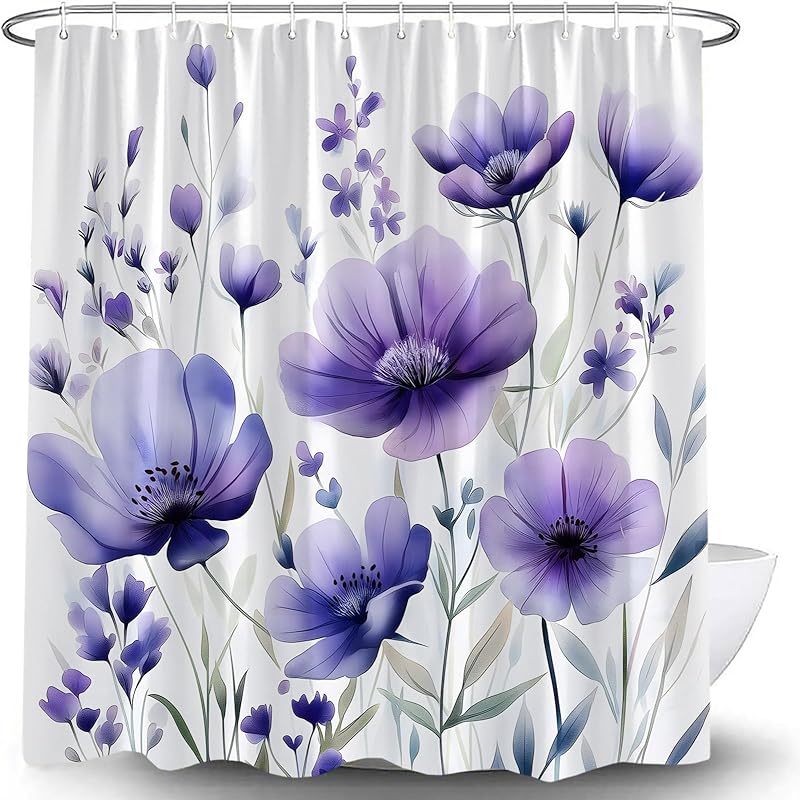 

Цветочная шторка для душа Сиреневый Акварельный Цветок Листья Бабочка Полевой цветок Зеленые Листья Растение Природа Ботаническая Шторка для Ванной с Крючками 70 W x 70 L (Pack of 1)