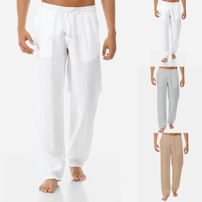 Yoga Pants Drawstring Mid Rise Men Solid Color Wide Leg Trousers Slacks for Sports